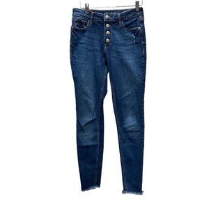 Old Navy Super Skinny High Rise Rockstar Blue Jeans Size‎ 4 Button Up Raw Hem